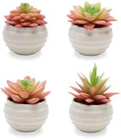 VIVERIE Rose Pink Faux Succulents In White Ceramic Pot Set Of 4 - Plant Gifts, Cute Aesthetic Pink Room, Home Decor Accents, Centerpieces, Bathroom Decor, Mum Gifts, Cactus Decor, Succulents Wedding -Organic Plant Shop 31 oXGuY0PL. AC