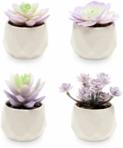 VIVERIE Rose Pink Faux Succulents In White Ceramic Pot Set Of 4 - Plant Gifts, Cute Aesthetic Pink Room, Home Decor Accents, Centerpieces, Bathroom Decor, Mum Gifts, Cactus Decor, Succulents Wedding -Organic Plant Shop 31GneXZETL. AC
