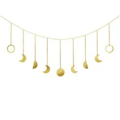 Mkono Moon Phase Wall Hanging Boho Aesthetic Room Decor Metal Moons Garland Hanging Art Bohemian Home Decoration For Girls Room Nursery Bedroom Livingroom Dorm, Ideal Gift, Gold, 50"