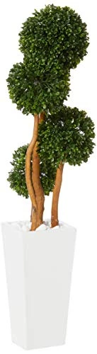 Nearly Natural Artificial Tree UV Resistant 4’ Boxwood Topiary In Planter (Indoor/Outdoor), Green,12"D X 12"W X 4'H