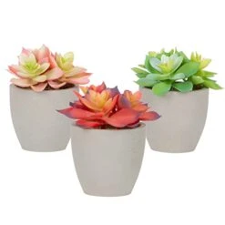 Mingfuxin Artificial Plants, 3 Pack Realistic Faux Succulents In Pots With Flowers For Indoor Office Desk Decor Home Bedroom