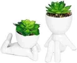 Zerzsy 3 PCS Cute Artificial Succulent Plants With Creative Human Shaped Pots, Mini Potted Succulents Decor For Home Decor (Matte Black) -Organic Plant Shop 31WzMc13ASL. AC