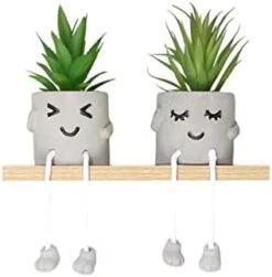 Sets Of 2 Artificial Potted Plant Small Fake Succulent Faux Plant Cute Hanging Leg Cement Potted Succulents Decor For Gift, Office Decoration, Home Décor (2 Smiley) -Organic Plant Shop 31ayEUhp2uL. AC