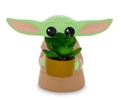 Silver Buffalo Star Wars: The Mandalorian Baby Yoda The Child Grogu 4-Inch Ceramic Mini Planter With Artificial Succulent