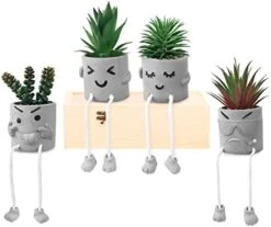 SEMSOIIO 2 Pcs Fake Plants In Cement Pot With Hanging Legs, Creative Artificial Faux Succulent For Home/Office Decor (Tongue & Smoking) -Organic Plant Shop 4100Br FWNL. AC
