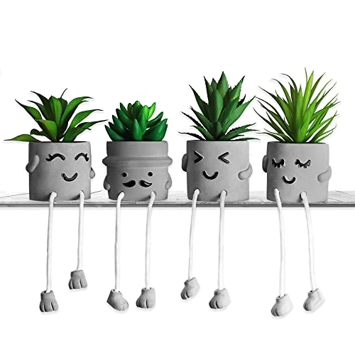MAKHOT 4 PCS Creative Artificial Succulent Plants With Pots, Faux Succulents Cute Hanging Leg Potted Cubicle Accessories Decor, Mini Potted Fake Plant For Ideal Gift, Small Plants For Shelf Decor 1 MAKHOT 4 PCS Creative Artificial Succulent Plants With Pots, Faux Succulents Cute Hanging Leg Potted Cubicle Accessories Decor, Mini Potted Fake Plant For Ideal Gift, Small Plants For Shelf Decor