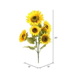 Vickerman Everyday 25" Artificial Yellow Sunflower Bush - Faux Indoor Floral Bush - For Home Or Office Vase Decor