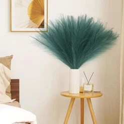 Eyamumo 7 Stems Faux Pampas Grass 17.7''/45cm Tall, Small Fluffy Pompas Decor, Fake Artificial Pampas Grass For Floor Vase Home Office Boho Decor, MalachiteGreen Faux Pompas Grass -Organic Plant Shop 411xH1rZsgL