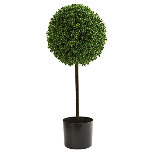 Nearly Natural Artificial UV Resistant 2.5â€™ Boxwood Ball Topiary Tree (Indoor/Outdoor), Green,12"D X 12"W X 2.5'H