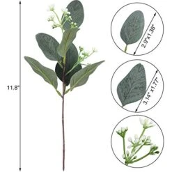 Whonline 20pcs Artificial Eucalyptus Leaves Stems With White Seeds Short Silver Dollar Artificial Flowers For Decoration Greenery Stems Plants For Flower Arrangement Wedding Bouquets Decor