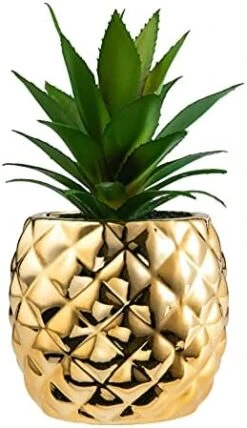 Golden Pineapple Ananas Potted Artificial Succulents Faux Plants Home Office Tabletop Decoration (Gold) -Organic Plant Shop 414vljQGM2S. AC