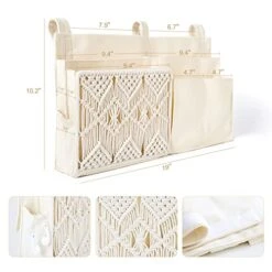 Mkono Bedside Caddy Hanging Organizer Bunk Bed Storage Bag Boho Remote Magazine Books Holder With Macrame Woven 7 Pockets Bedside Storage For Loft Bed College Dorm Bedroom Baby Bed Rails, Ivory -Organic Plant Shop 415giXM4mNL