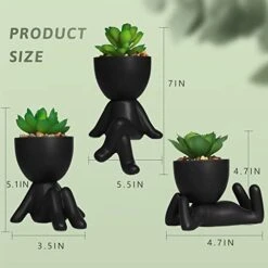 Zerzsy 3 PCS Cute Artificial Succulent Plants With Creative Human Shaped Pots, Mini Potted Succulents Decor For Home Decor (Matte Black) -Organic Plant Shop 415tbnvOxFL
