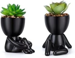 WOODWORD Fake Succulent, Mini Succulents Plants Artificial In Black Modern Human Shaped Ceramic Pots Cute Desk Decor For Office Decor For Women, Bathroom 2PCS -Organic Plant Shop 4169vhHksKL. AC