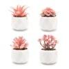 VIVERIE Rose Pink Faux Succulents In White Ceramic Pot Set Of 4 - Plant Gifts, Cute Aesthetic Pink Room, Home Decor Accents, Centerpieces, Bathroom Decor, Mum Gifts, Cactus Decor, Succulents Wedding