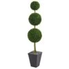 Nearly Natural 5613 Boxwood Triple Ball Topiary In Slate Planter, 6', Green