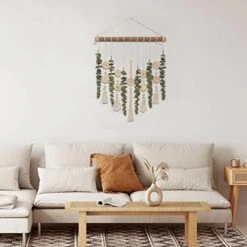Boho Wall Decor Artificial Eucalyptus Wall Hanging Bathroom Decor Fake Eucalyptus Plants Greenery Leaves With Wooden Bead Garland On Stick Rustic Farmhouse Home Decorations For Bedroom Nursery Kitchen -Organic Plant Shop 41BzpESBFAL