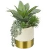 Large Artificial Succulents Plants Faux Succulents 12" Fake Succulent Plants In Gold Ceramic Pot Succulent Plant For Desk Modern Home Living Room Office Table Shelf Decor