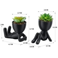 WOODWORD Fake Succulent, Mini Succulents Plants Artificial In Black Modern Human Shaped Ceramic Pots Cute Desk Decor For Office Decor For Women, Bathroom 2PCS -Organic Plant Shop 41HV8h8JSyL