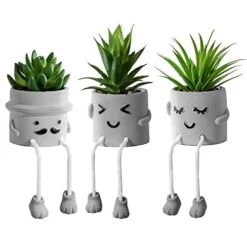 Zerzsy 3pcs Creative Artificial Succulents With Gray Flower Pots, Mini Potted Succulents For Home Decor And Gift Choice.