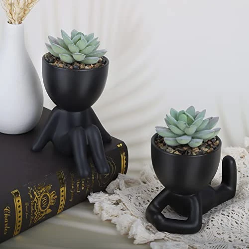 Galiejar Fake Succulents,Mini Succulents Plants Artificial With Ceramic Pots,Cute Home Decor Bathroom Decor Desk Decor Bedroom Decor Office Decor For Women (2Pack, Black) 4 Galiejar Fake Succulents,Mini Succulents Plants Artificial With Ceramic Pots,Cute Home Decor Bathroom Decor Desk Decor Bedroom Decor Office Decor For Women (2Pack, Black) - Image 4