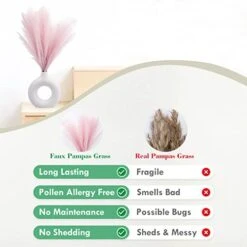 6 PCS Faux Pampas Grass 17"/44cm Artificial Fluffy Pompas Grass Fake Pampas Grass 7 Branches For Wedding Party Bedroom Boho Home Decor (034 Light Pink) -Organic Plant Shop 41MhYyLT25L