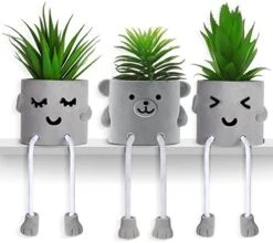 Artificial Potted Plant Faux Succulent Plant Cubicle Decor Cute Fake Desktop Plant Hanging Leg Cement Potted Decor For Bookshelf Bedroom Living Room Office Decor (Simple Style,2 Pcs) -Organic Plant Shop 41OKNjB08nL. AC