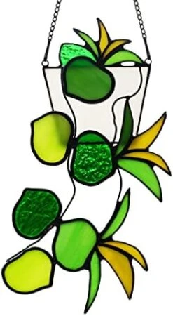 BOXCASA Green Plants Artificial Decor,Handcrafted Green Fake Plant Stained Glass Window Hanging,Faux Plant Suncatchers Decoration Gifts For Plant Lovers,Plant Gift For Mother Nana Grandma Aunt -Organic Plant Shop 41QScWofkYL. AC