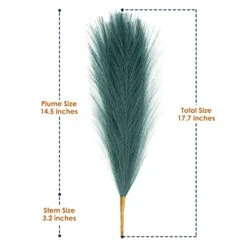 Eyamumo 7 Stems Faux Pampas Grass 17.7''/45cm Tall, Small Fluffy Pompas Decor, Fake Artificial Pampas Grass For Floor Vase Home Office Boho Decor, MalachiteGreen Faux Pompas Grass