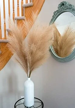 Boho Wish Faux Pampas Grass Decor Tall Set Of 7 PCs -40 Inches Non-Shedding, Floor And Office Vase Filling-Fluffy Floral Branches -Wedding Decor- Home And Bedroom Table Decoration (Brown) -Organic Plant Shop 41RrN6kfgUL