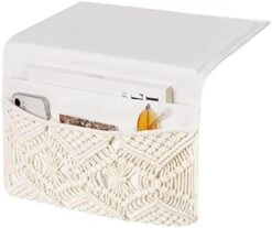Mkono Macrame Bedside Caddy Storage Organizer Boho Remote Control Tablet Magazine Holder With 4 Pockets Non-slip Countertop Bedside Caddy For Home Bedroom Living Room College Dorm Bed, Ivory -Organic Plant Shop 41XwIUQZo L. AC