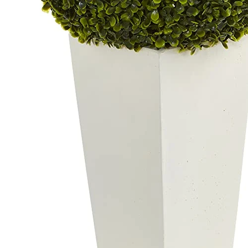 Nearly Natural 6404 Artificial Plant (Indoor/Outdoor) 28†Boxwood Topiary Ball In White Tower Planter, Green,15"Dx15"Wx28"H 4 Nearly Natural 6404 Artificial Plant (Indoor/Outdoor) 28†Boxwood Topiary Ball In White Tower Planter, Green,15"Dx15"Wx28"H - Image 4