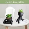 Zerzsy 3 PCS Cute Artificial Succulent Plants With Creative Human Shaped Pots, Mini Potted Succulents Decor For Home Decor (Matte Black)