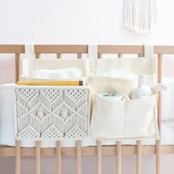 Mkono Bedside Caddy Hanging Organizer Bunk Bed Storage Bag Boho Remote Magazine Books Holder With Macrame Woven 7 Pockets Bedside Storage For Loft Bed College Dorm Bedroom Baby Bed Rails, Ivory -Organic Plant Shop 41ZUzZFKqVL