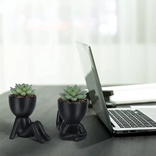 Galiejar Fake Succulents,Mini Succulents Plants Artificial With Ceramic Pots,Cute Home Decor Bathroom Decor Desk Decor Bedroom Decor Office Decor For Women (2Pack, Black) 3 Galiejar Fake Succulents,Mini Succulents Plants Artificial With Ceramic Pots,Cute Home Decor Bathroom Decor Desk Decor Bedroom Decor Office Decor For Women (2Pack, Black) - Image 3