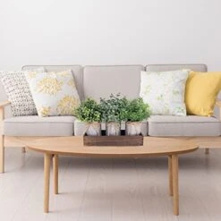 Set Of 3 Mini Potted Plants Arrangement Faux Boxwood Eucalyptus Rosemary Plants In Rustic Galvanized Metal Pots With Rectangle Wood Box For Farmhouse Table Centerpiece Mantel Kitchen Greenery Decor -Organic Plant Shop 41aeocKFnxL