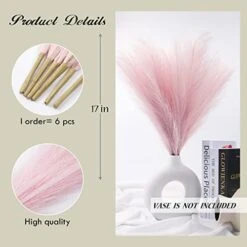 6 PCS Faux Pampas Grass 17"/44cm Artificial Fluffy Pompas Grass Fake Pampas Grass 7 Branches For Wedding Party Bedroom Boho Home Decor (034 Light Pink) -Organic Plant Shop 41c7VWaARJL