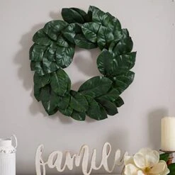 Nearly Natural Magnolia Leaf Wreath, 24", Green -Organic Plant Shop 41e3Hr7EpbL