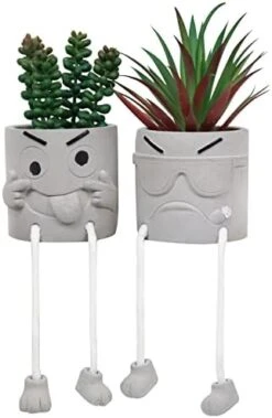 SEMSOIIO 2 Pcs Fake Plants In Cement Pot With Hanging Legs, Creative Artificial Faux Succulent For Home/Office Decor (Tongue & Smoking) -Organic Plant Shop 41e95x2n1mL. AC