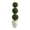 Nearly Natural 3.5ft. Boxwood Triple Ball Topiary Artificial Tree In White Planter (Indoor/Outdoor), Green