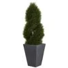 Nearly Natural 5703 Cypress Double Spiral Topiary In Slate Planter, 4' , Green