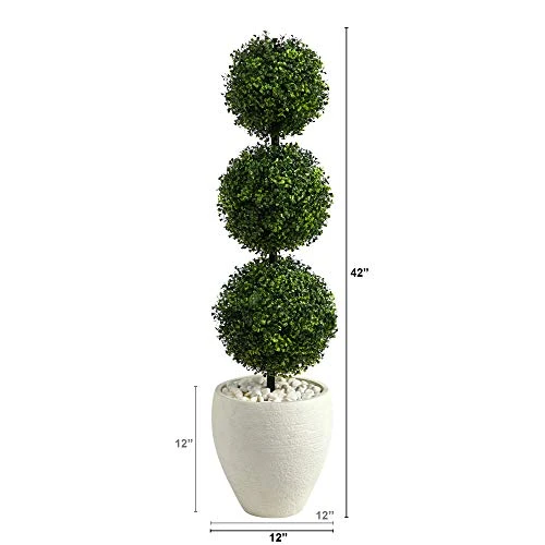 Nearly Natural 3.5ft. Boxwood Triple Ball Topiary Artificial Tree In White Planter (Indoor/Outdoor), Green 2 Nearly Natural 3.5ft. Boxwood Triple Ball Topiary Artificial Tree In White Planter (Indoor/Outdoor), Green - Image 2