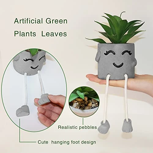 MAKHOT 4 PCS Creative Artificial Succulent Plants With Pots, Faux Succulents Cute Hanging Leg Potted Cubicle Accessories Decor, Mini Potted Fake Plant For Ideal Gift, Small Plants For Shelf Decor 2 MAKHOT 4 PCS Creative Artificial Succulent Plants With Pots, Faux Succulents Cute Hanging Leg Potted Cubicle Accessories Decor, Mini Potted Fake Plant For Ideal Gift, Small Plants For Shelf Decor - Image 2
