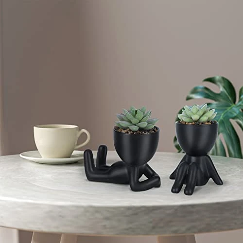 Galiejar Fake Succulents,Mini Succulents Plants Artificial With Ceramic Pots,Cute Home Decor Bathroom Decor Desk Decor Bedroom Decor Office Decor For Women (2Pack, Black) 2 Galiejar Fake Succulents,Mini Succulents Plants Artificial With Ceramic Pots,Cute Home Decor Bathroom Decor Desk Decor Bedroom Decor Office Decor For Women (2Pack, Black) - Image 2