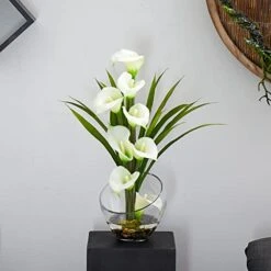 Nearly Natural 15.5in. Calla Lily And Grass Artificial Arrangement In Vase -Organic Plant Shop 41hv0KwBwKL