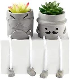 Sets Of 2 Artificial Potted Plant Small Fake Succulent Faux Plant Cute Hanging Leg Cement Potted Succulents Decor For Gift, Office Decoration, Home Décor (2 Smiley) -Organic Plant Shop 41hvPH w1L. AC