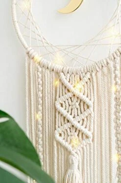 Mkono 2 Pack Macrame Dream Catcher With String Lights Boho Wall Hanging Decor Handmade Circle Moon Dreamcatcher Girls Room Decor For Bedroom Living Room Nursery Dorm, 8''W X 32''L -Organic Plant Shop 41ih5UwlvXL