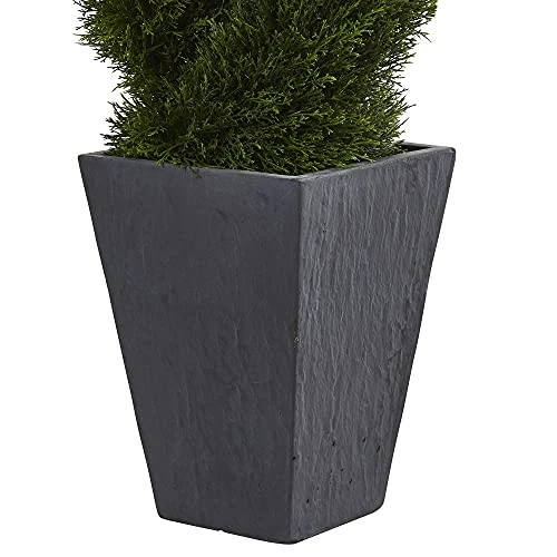 Nearly Natural 5703 Cypress Double Spiral Topiary In Slate Planter, 4' , Green 3 Nearly Natural 5703 Cypress Double Spiral Topiary In Slate Planter, 4' , Green - Image 3