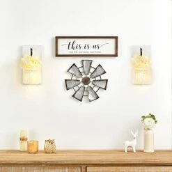 Mkono 11.5" Small Farmhouse Windmill Wall Decor Rustic Iron Wall Hanging Decoration Metal Wall Art Ornament For Bedroom Nursery Living Room Dorm Home -Organic Plant Shop 41jgnAf3XXL