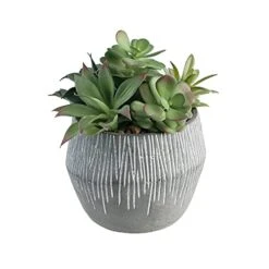 FAVRD Artificial Succulents In Cement Pot Environmentally Conscious Partly Recycled Fake Plants Artificial Plants Indoor Home Office Decor Desk Faux Plants, 8.5 X 8.5 X 8.75 Inches, Green, (10181-A)